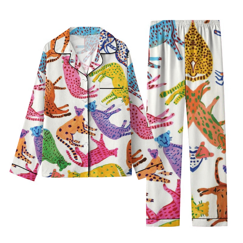 Women's Colorful Hand Painted Cheetah Fun Pajama Set