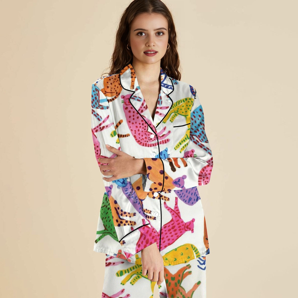 Women's Colorful Hand Painted Cheetah Fun Pajama Set