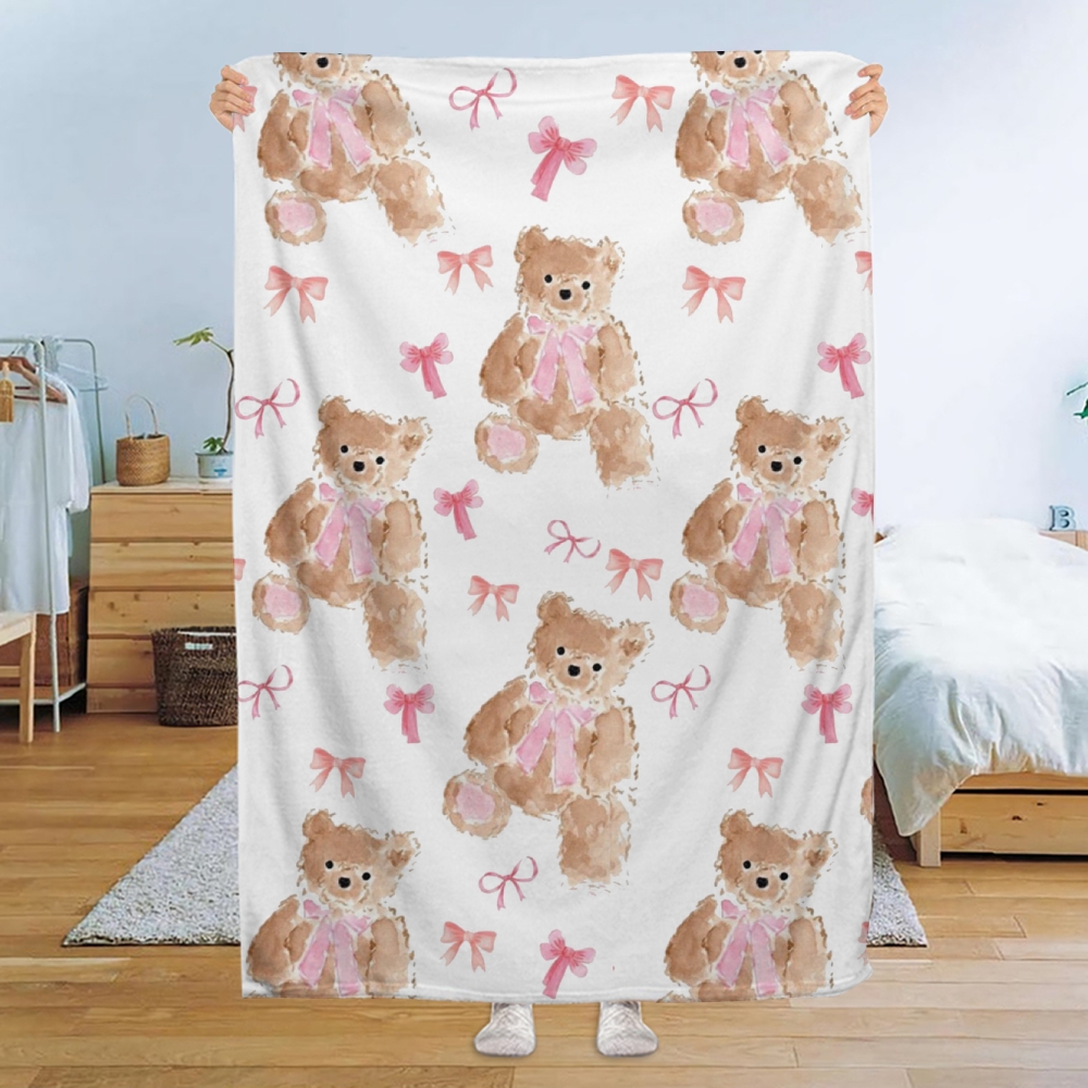 Pink Bow Print Home Blanket
