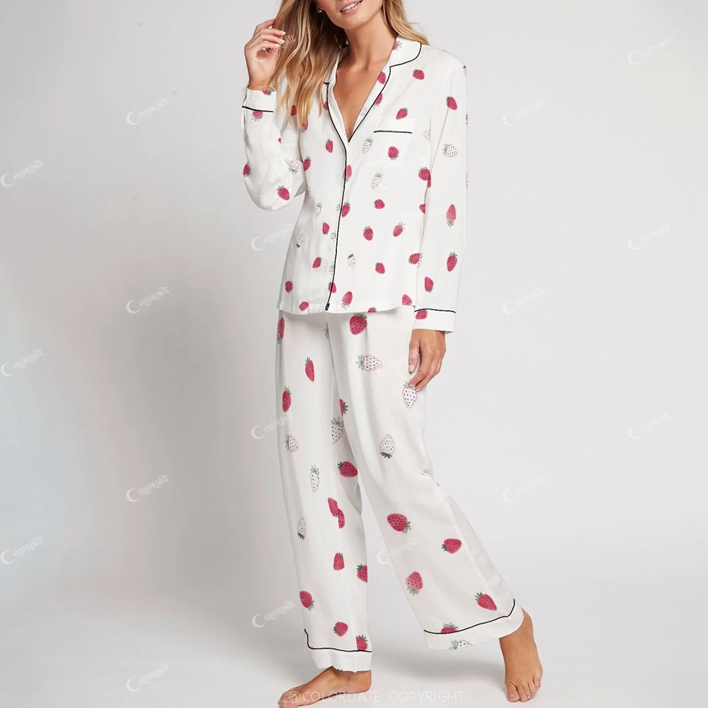 Women's Strawberries Print Home Long Sleeve Suit