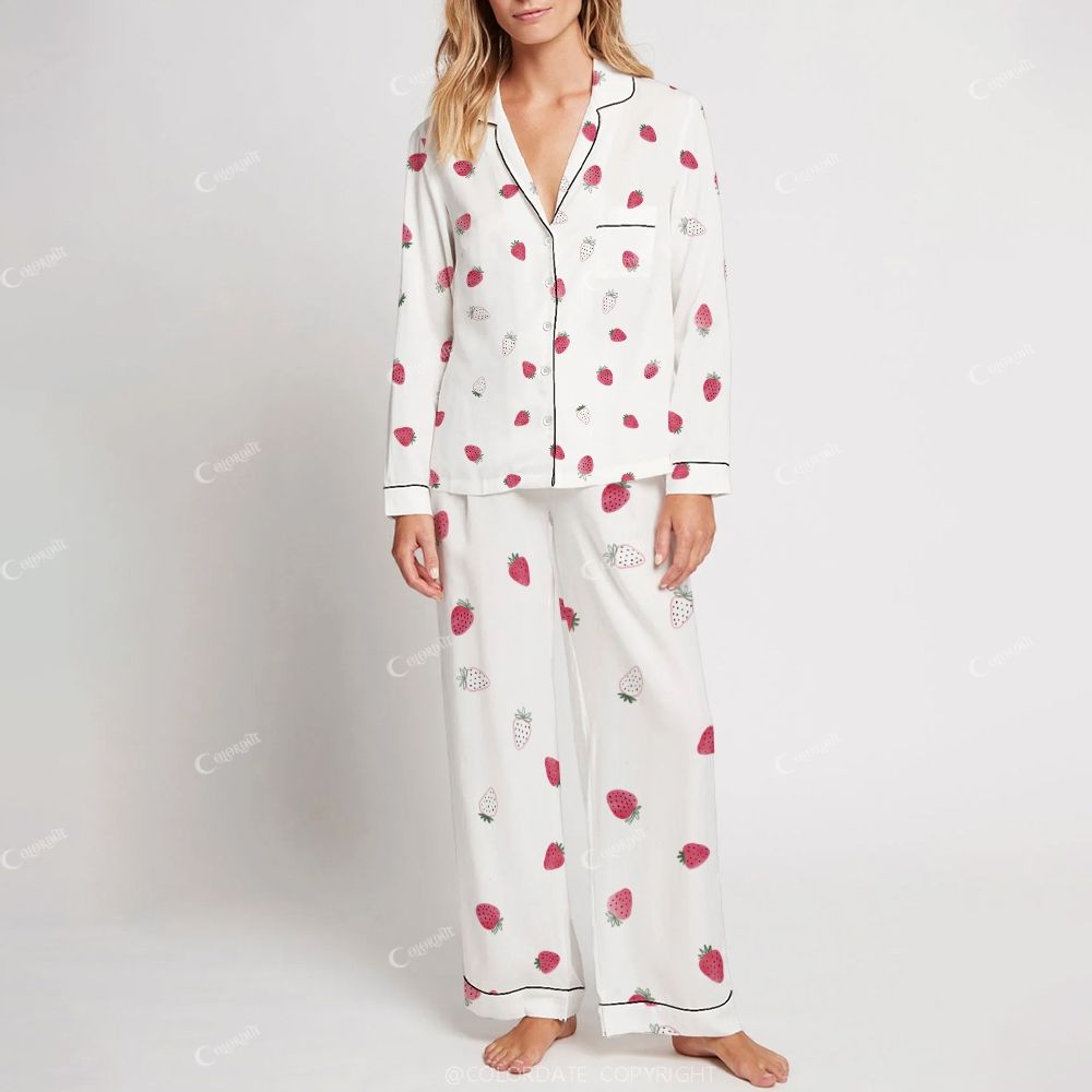 Women's Strawberries Print Home Long Sleeve Suit
