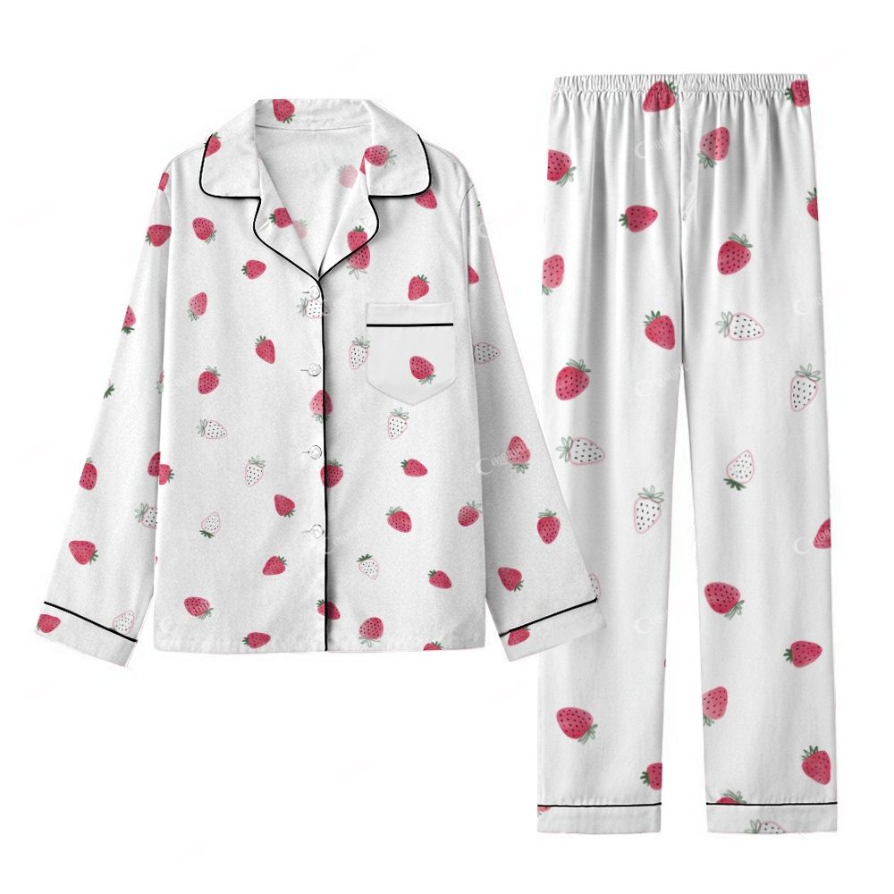 Women's Strawberries Print Home Long Sleeve Suit