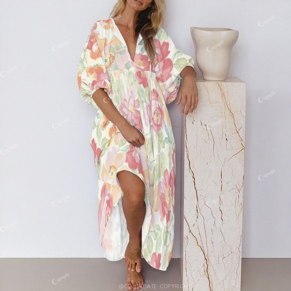 Women's casual colorful floral print nightdress