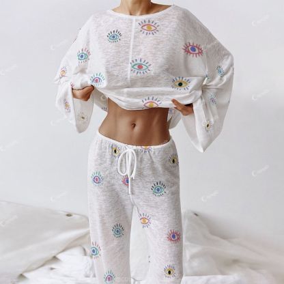 Women's Colored Eyes Long Sleeve Cotton Homewear Set