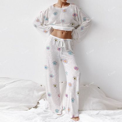 Women's Colored Eyes Long Sleeve Cotton Homewear Set