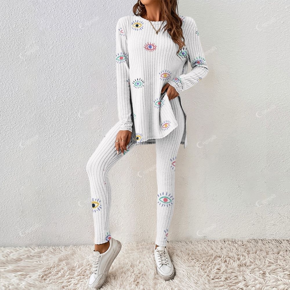 Women's Fun Cartoon Abstract Colorful Eye Long Sleeve Suit