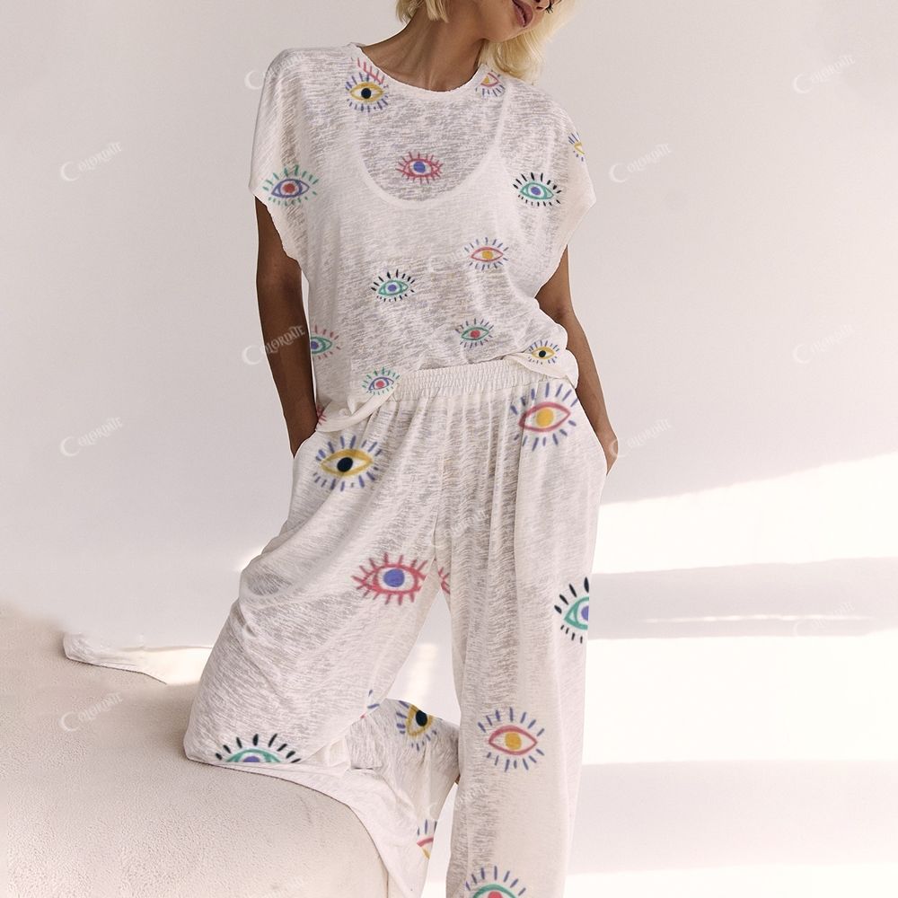 Ladies Fun Cartoon Abstract Colorful Eye Lounge Suit