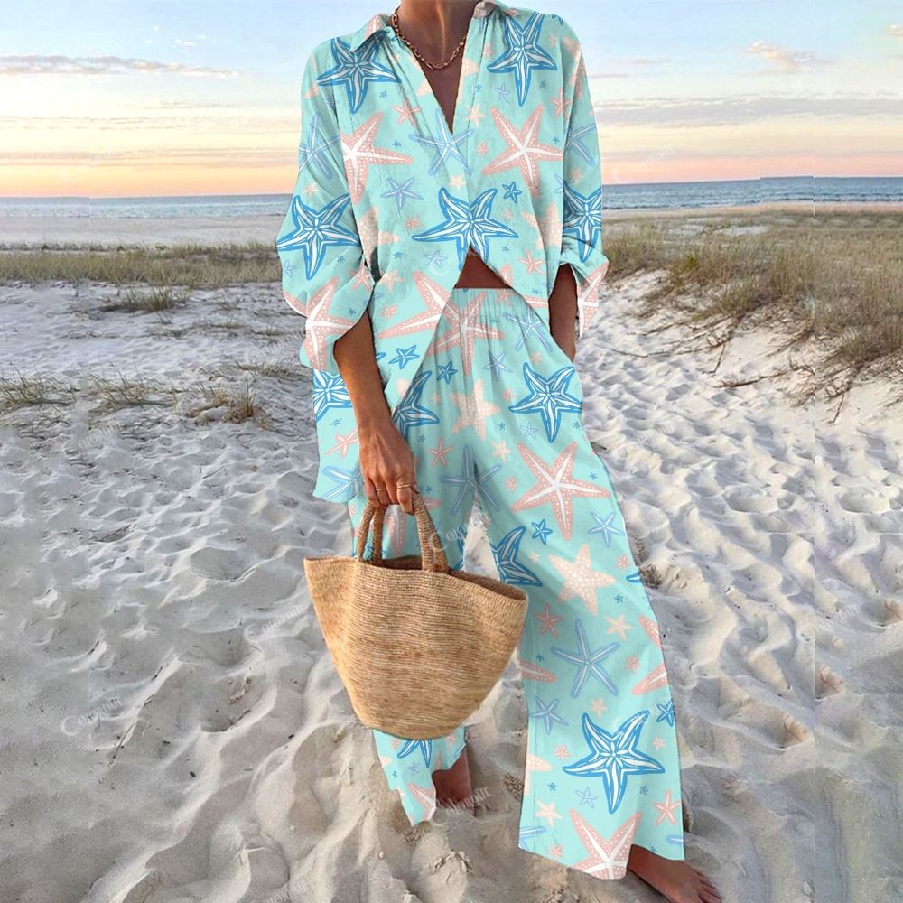 Colordate Women's Starfish Printed Shirt & Pants Two-piece Set
