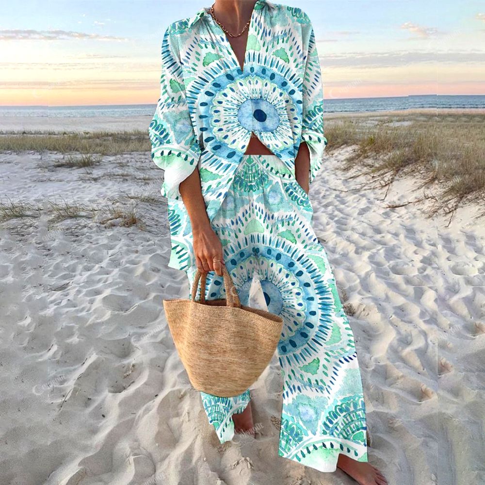 Colordate Women's Pupil Printed Shirt & Pants Two-piece Set