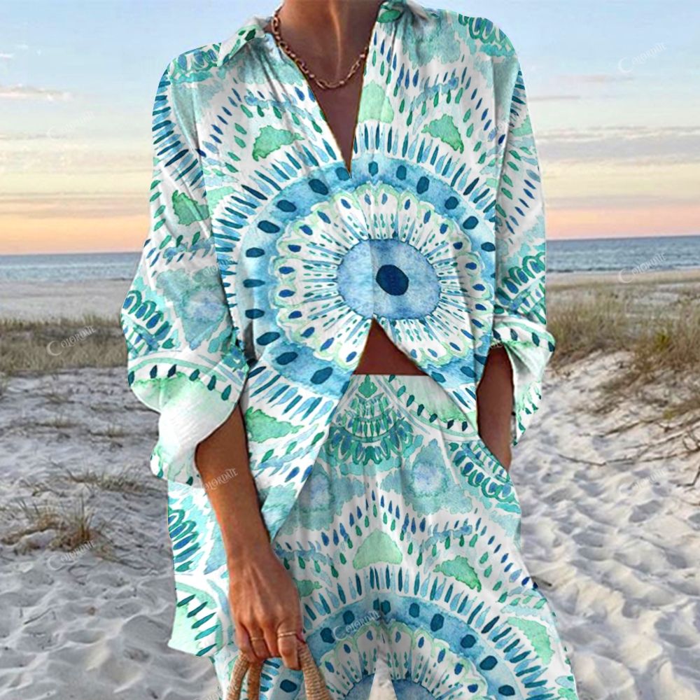 Colordate Women's Pupil Printed Shirt & Pants Two-piece Set