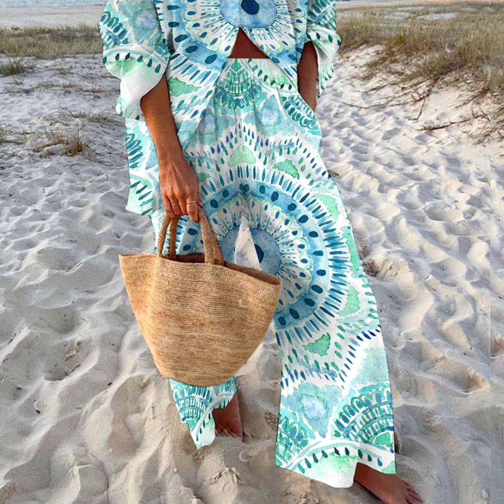 Colordate Women's Pupil Printed Shirt & Pants Two-piece Set