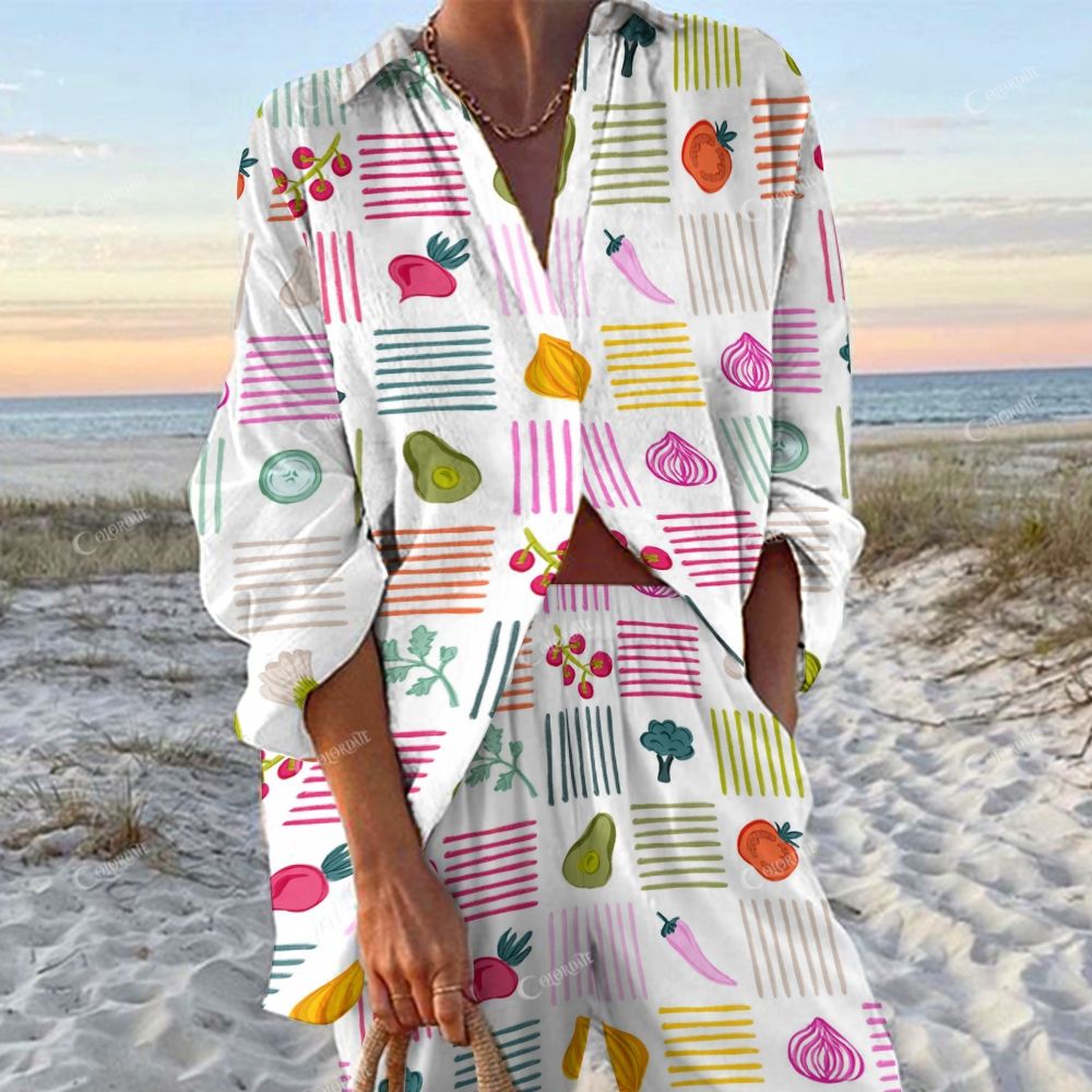 Colordate Women's Vegetable Printed Shirt & Pants Two-piece Set