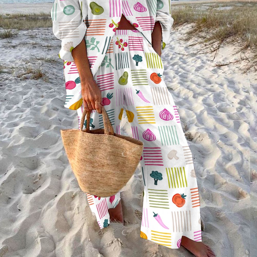Colordate Women's Vegetable Printed Shirt & Pants Two-piece Set
