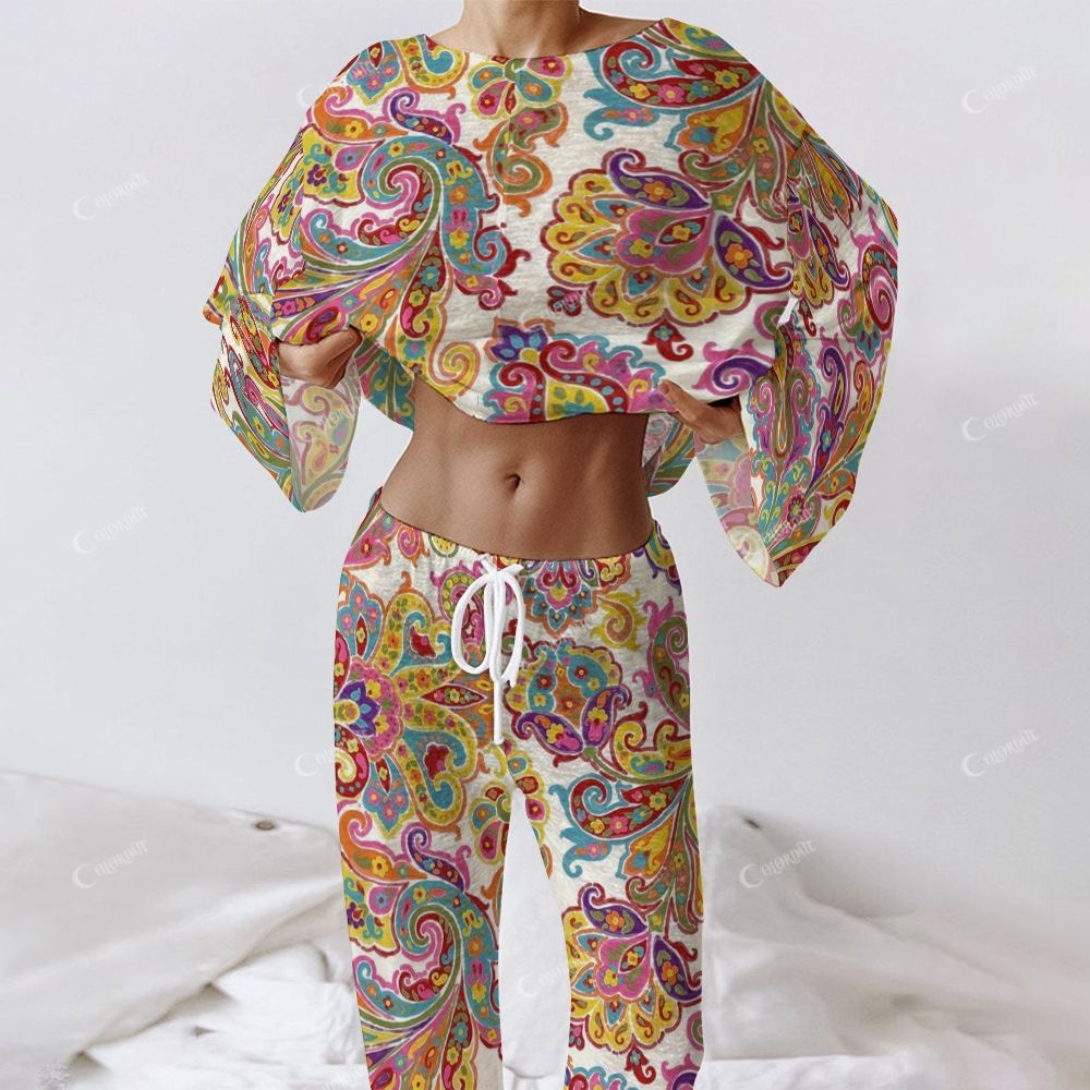 Colordate Women's Colour Pattern Print Long Sleeve Cotton Homewear Set