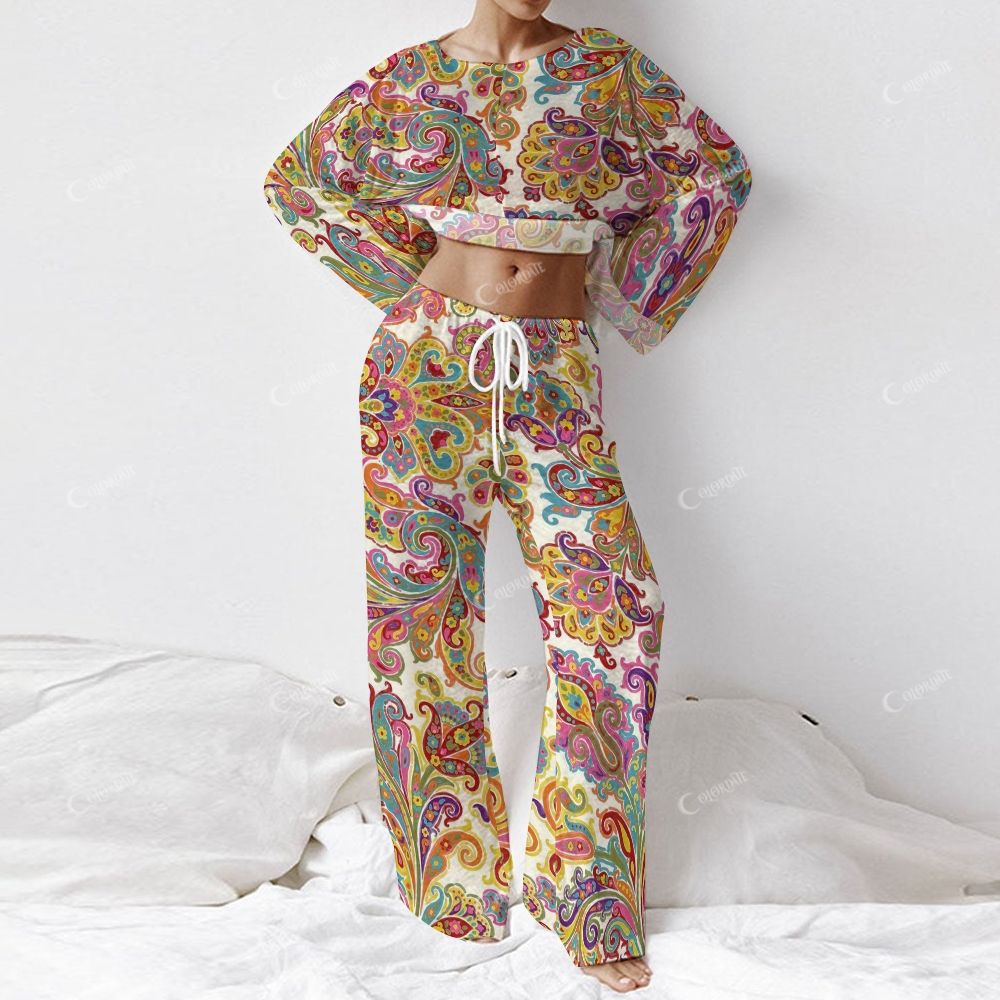 Colordate Women's Colour Pattern Print Long Sleeve Cotton Homewear Set