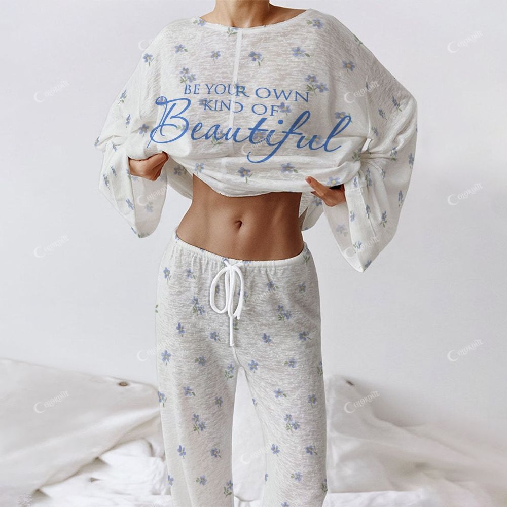 Colordate Women's Be Your Own Kind Of Beautiful Print Long Sleeve Cotton Homewear Set
