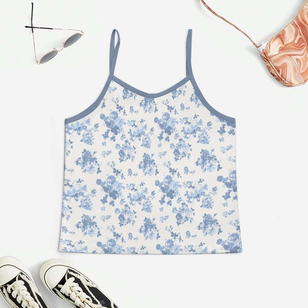 Blue Vintage Flower Print Pajama Set