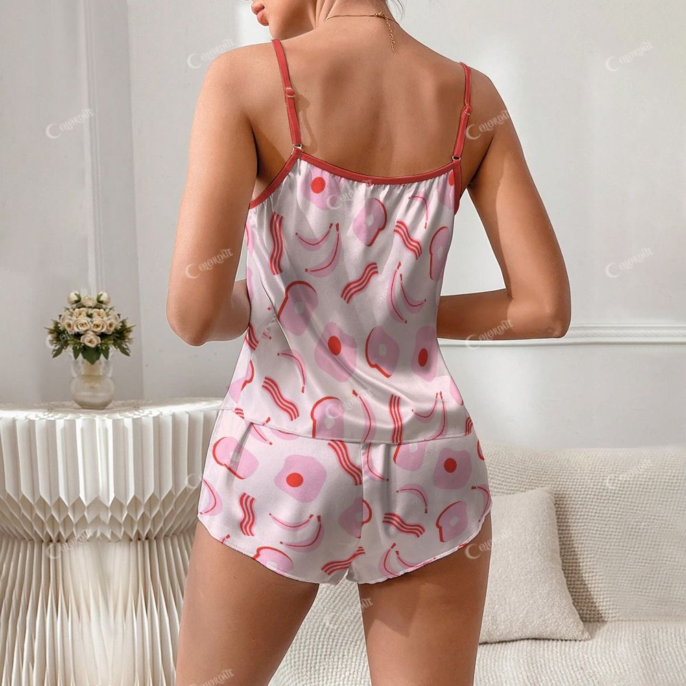 Pink Bread Bacon Banana Print Pajama Set