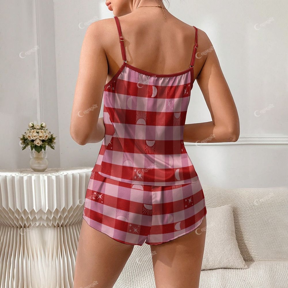 Plaid Stars And Moon Print Pajama Set