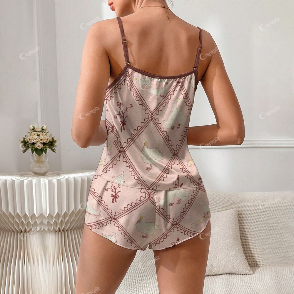 Plaid Geese And Flowers Print Pajama Set