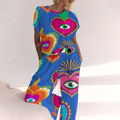 Colordate Colorful Heart And Eye Prints Ladies  Lounge Suit