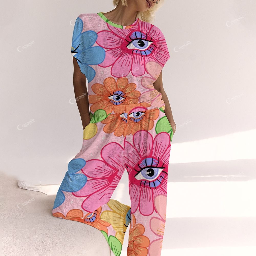 Colordate Colorful Multi-Petal Flowers And Eye Prints Ladies  Lounge Suit