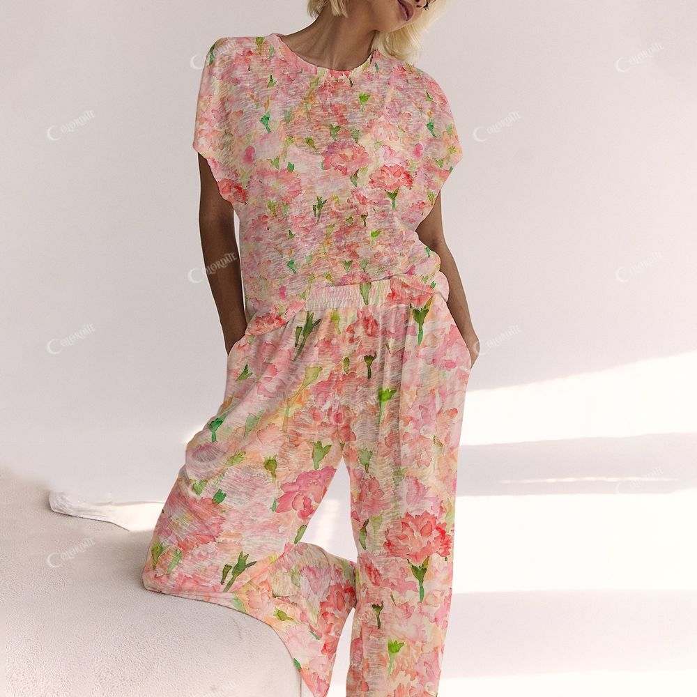 Colordate Watercolor Carnation Print Ladies  Lounge Suit