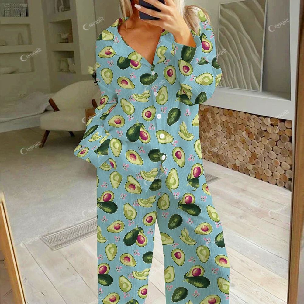 Colordate Green Reverie Women's Avocado Print Cotton Cardigan Homewear Set