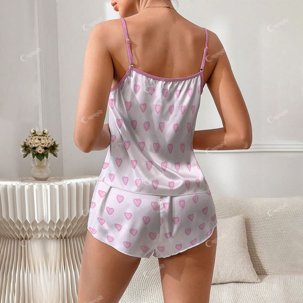Pink Hearts Print Pajama Set