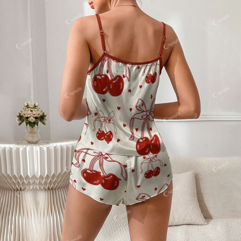 Bow Cherry Print Pajama Set
