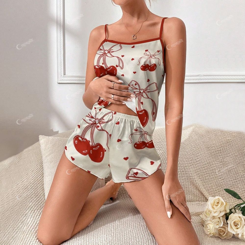 Bow Cherry Print Pajama Set