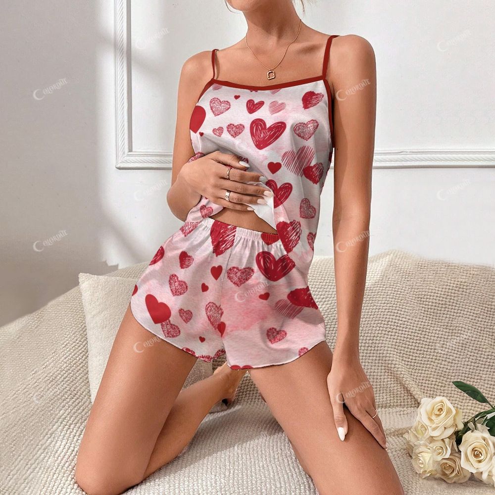 Gradient Love Print Pajama Set