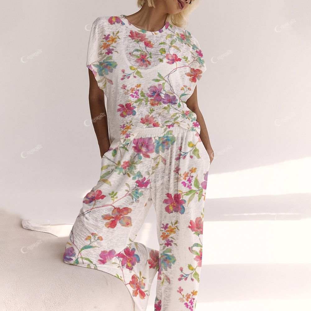 Colordate Colorful Watercolor Floral Print Ladies  Lounge Suit