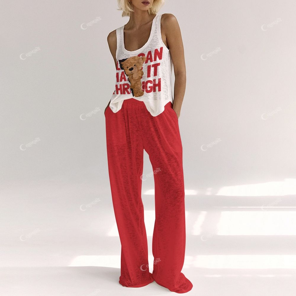 Colordate Women's Bear Print Vest and Pants Set