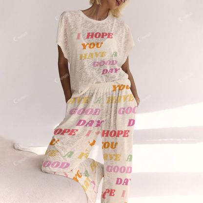 Colordate I Hope You Have A Good Day Text Print Ladies  Lounge Suit