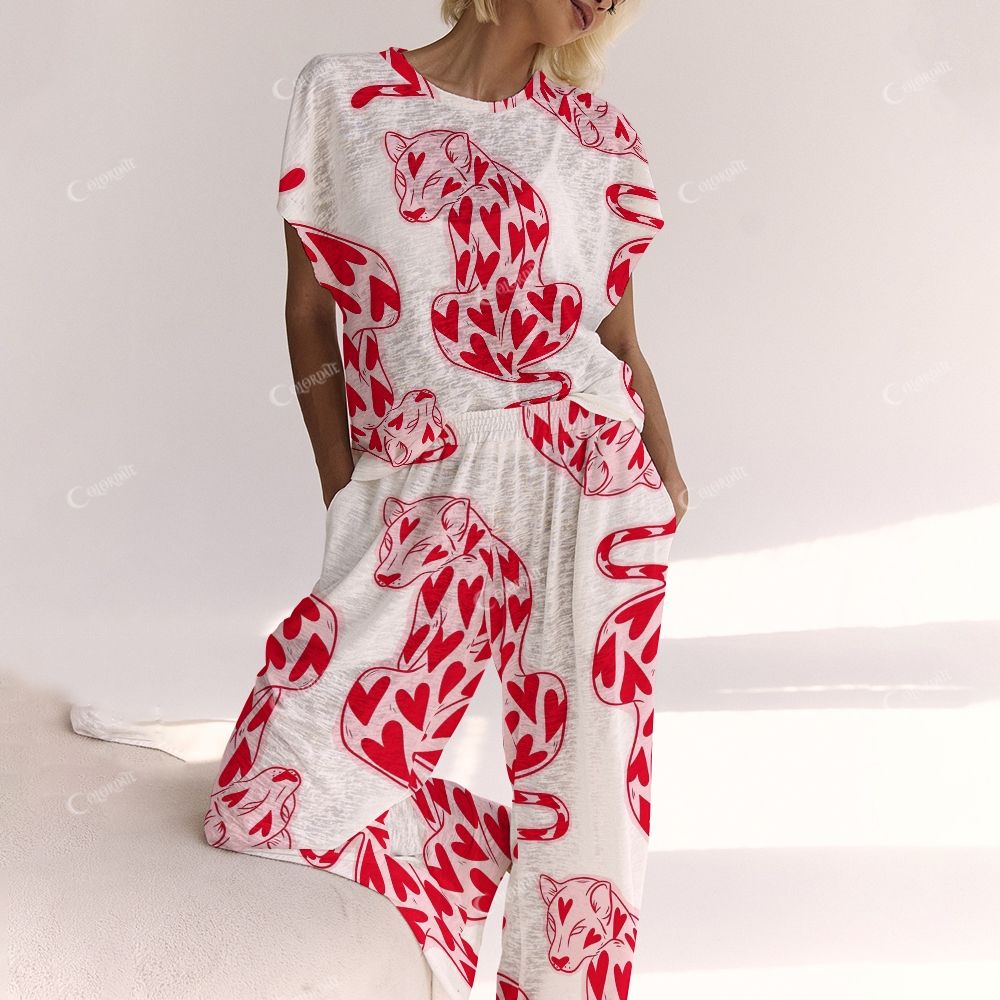 Colordate Heart-Shaped Leopard Print Ladies  Lounge Suit