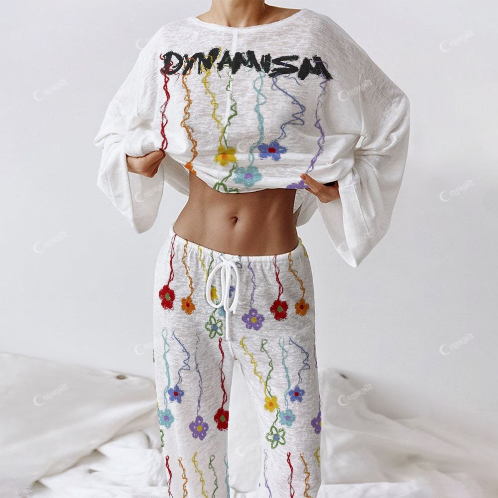 Colordate Women's Colorful Floral Print Long Sleeve Cotton Homewear Set