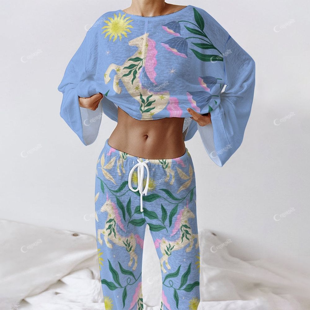 Women's House Flower Art Long Sleeve Cotton Homewear Set