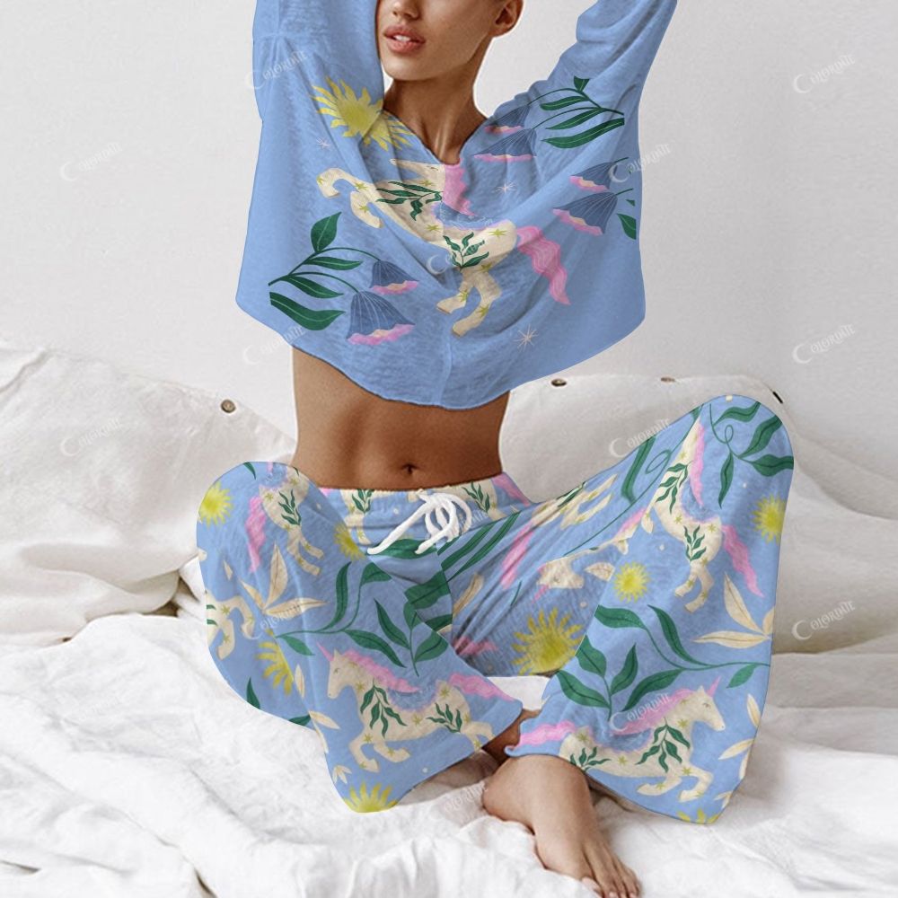 Women's House Flower Art Long Sleeve Cotton Homewear Set