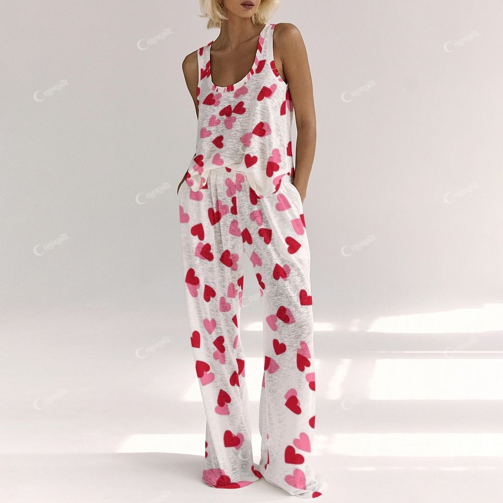 Women's Pink Heart Vest and Pants Set