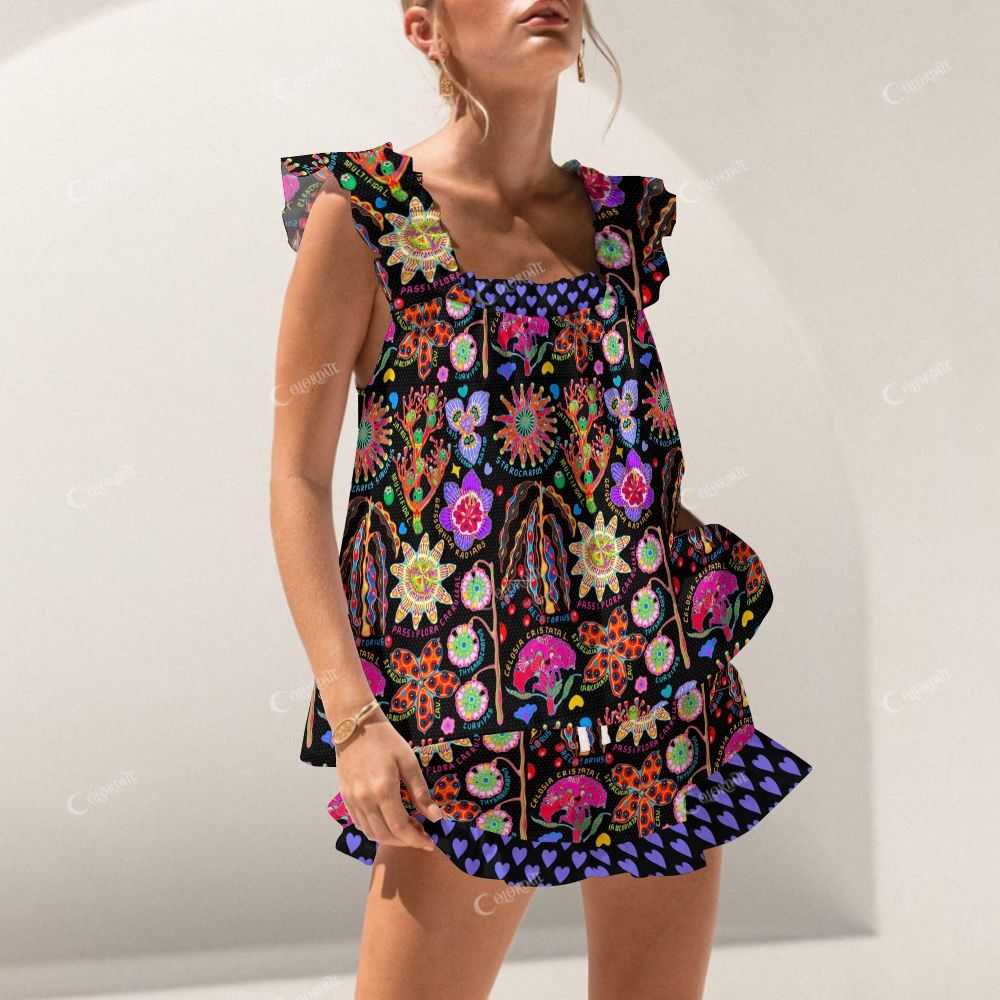 Colordate Color-Blocking Floral Print Short Tank Top Shorts Pajama Set