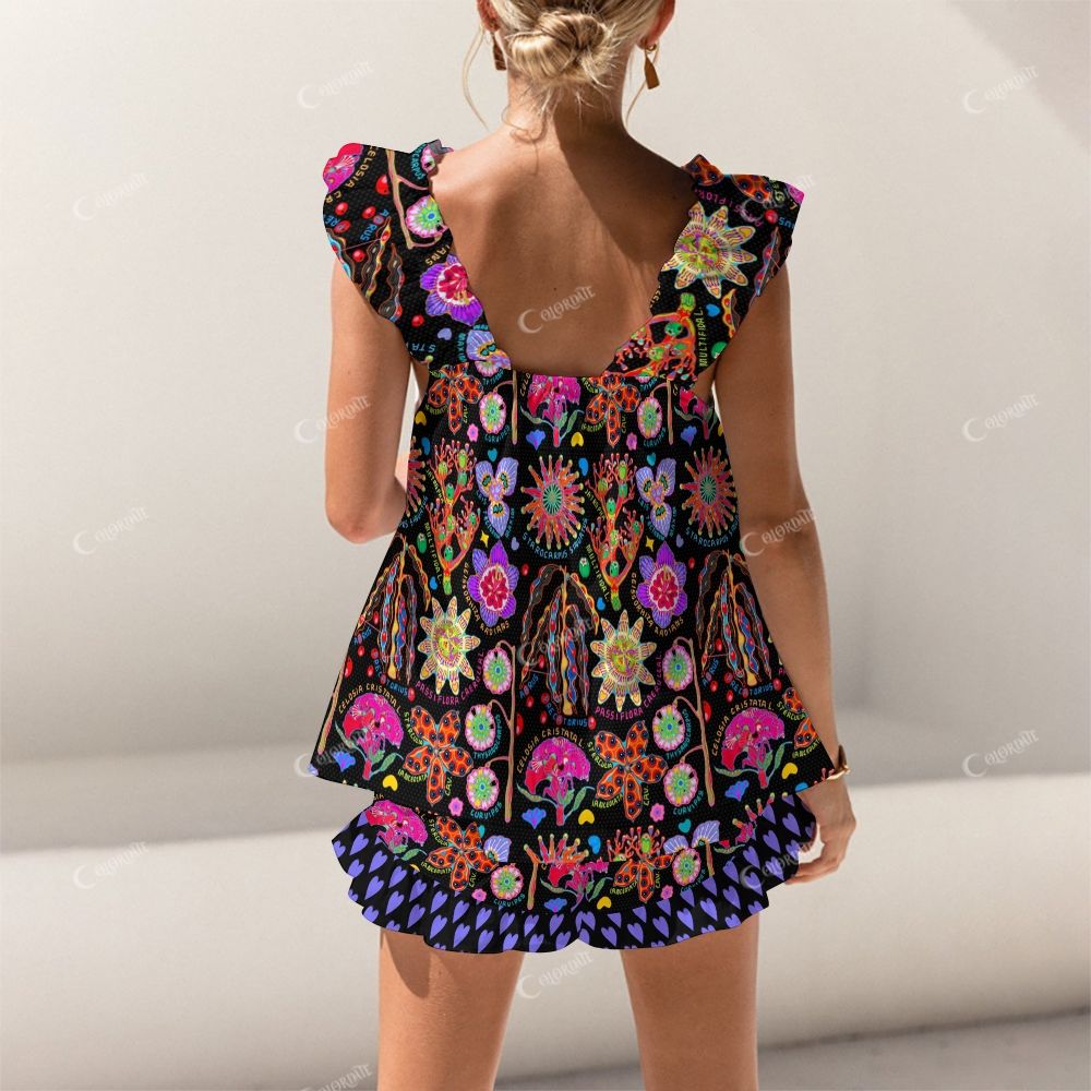 Colordate Color-Blocking Floral Print Short Tank Top Shorts Pajama Set