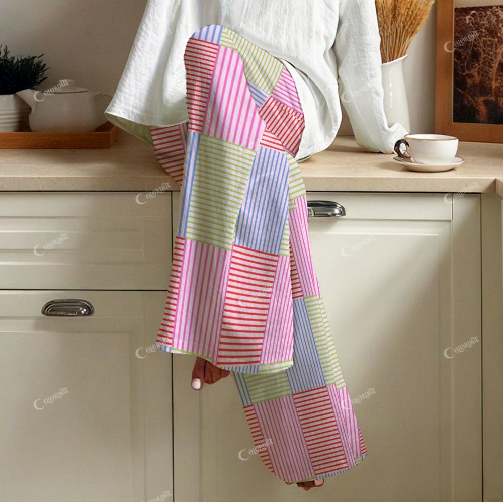 Colordate Women's Line Splicing Print Cotton Cardigan Homewear Set