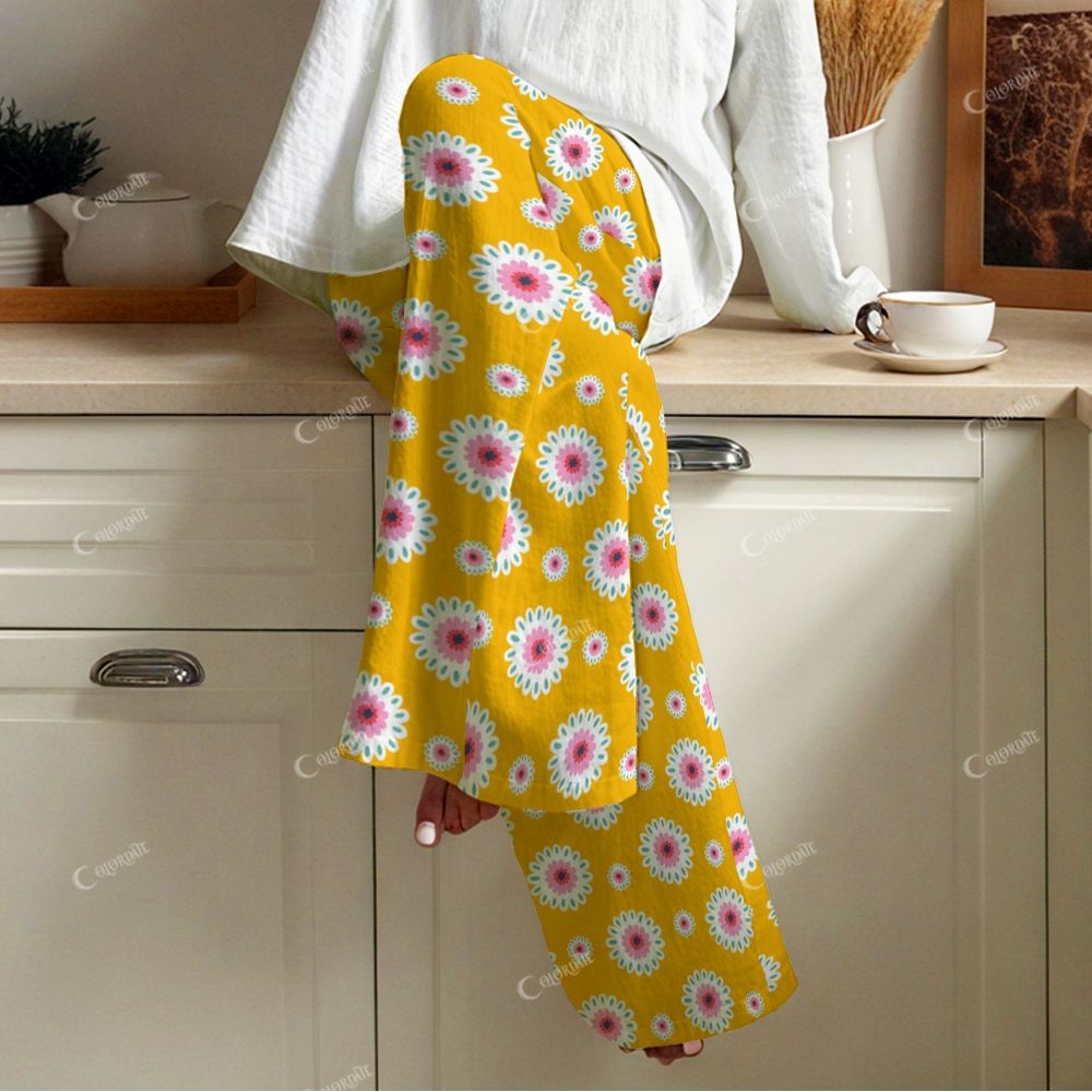 Colordate Women's Flowers Print Cotton Cardigan Homewear Set