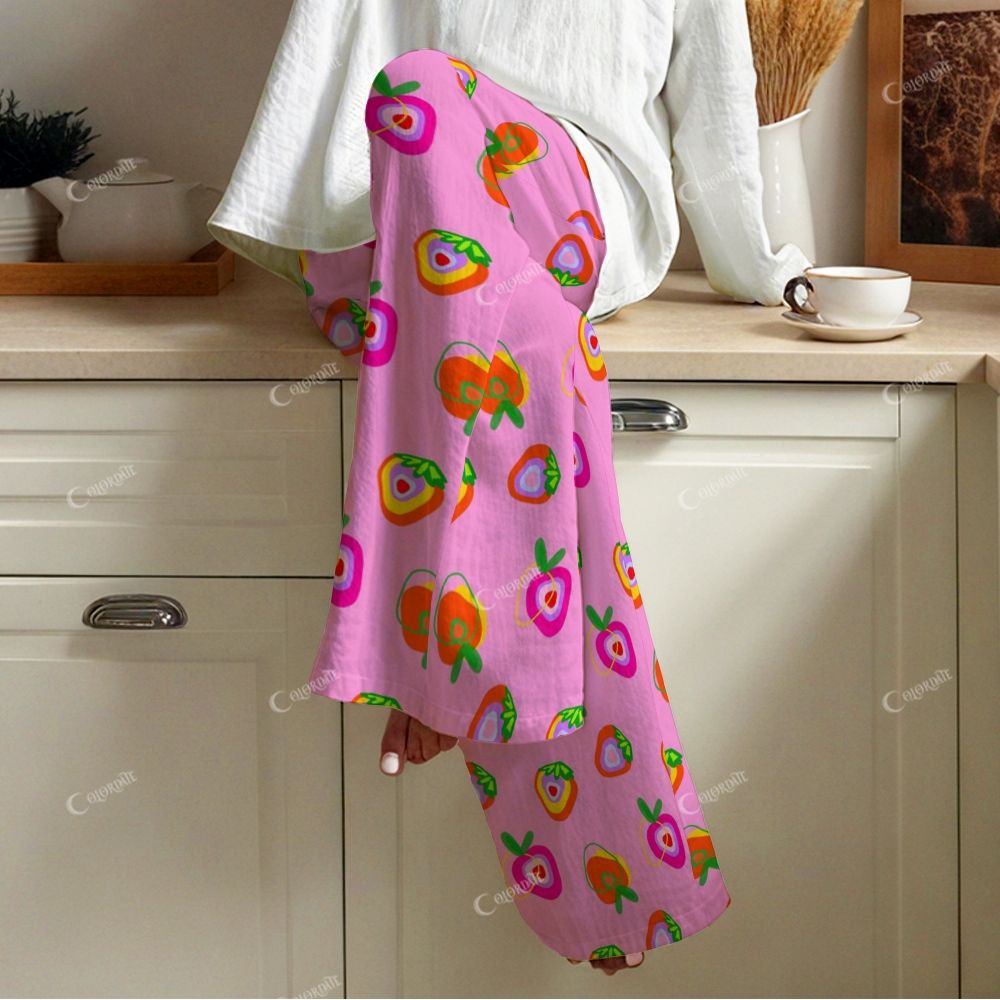 Colordate Women's Strawberry Print Cotton Cardigan Homewear Set