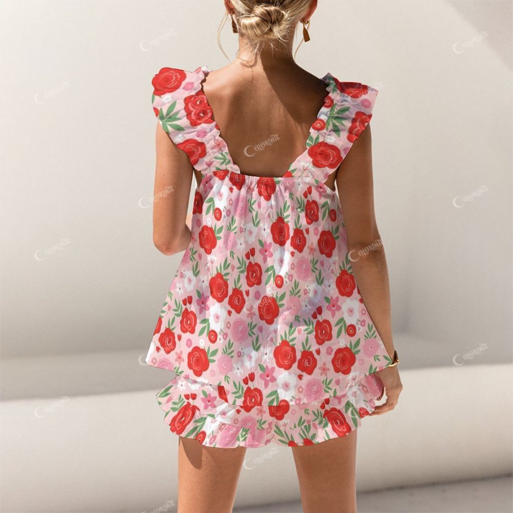 Short Tank Top Shorts Pink Flower Pajama Set