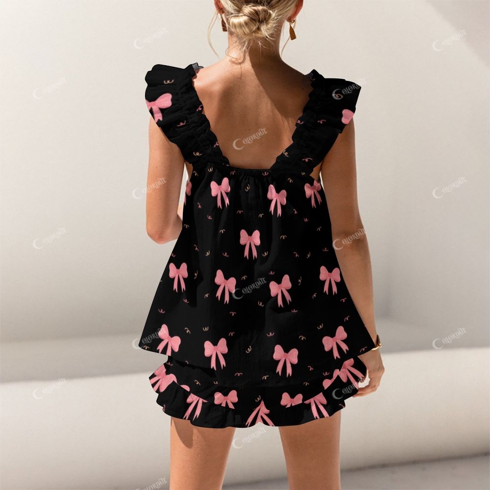 Short Tank Top Shorts Colorblock Bow Pajama Set