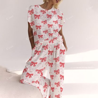 Colordate Red Bow Print Ladies  Lounge Suit
