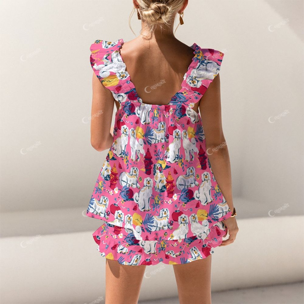 Colordate Dog Print Short Tank Top Shorts Pajama Set