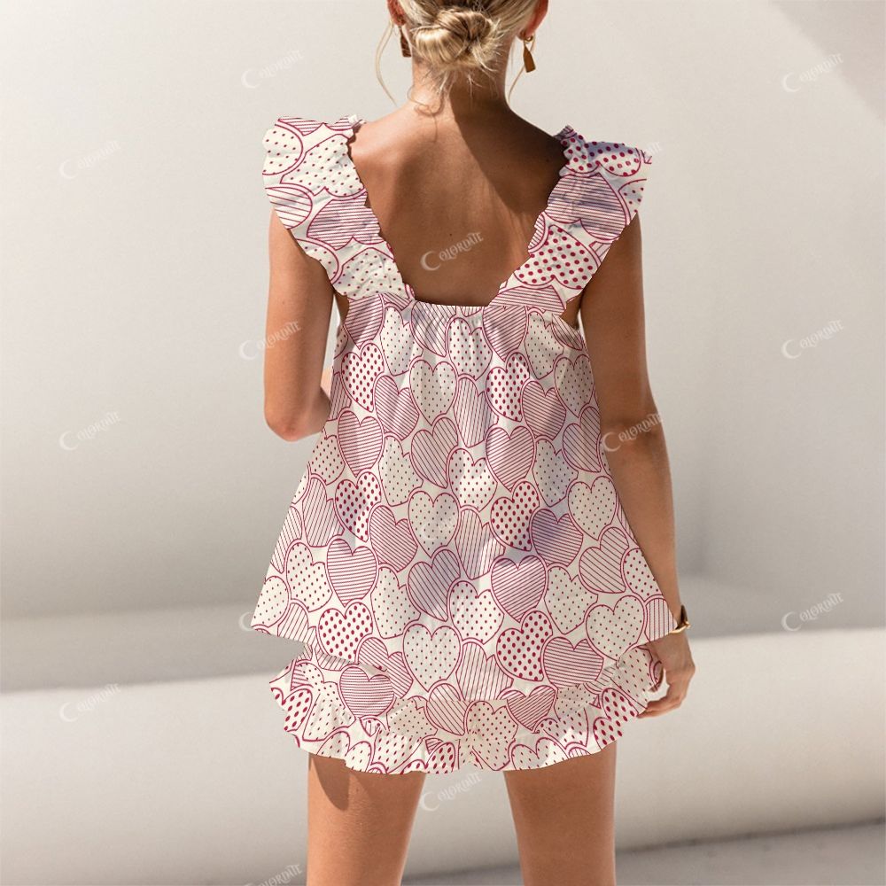 Colordate Heart Print Short Tank Top Shorts Pajama Set